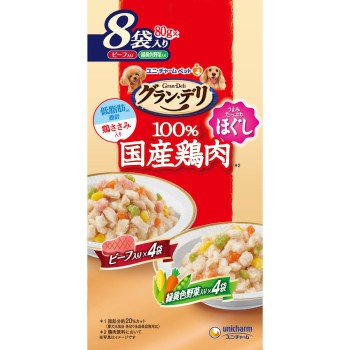 그랑 데리 파우치 닭가슴살 부드럽게 풀기 비프&채소 80g 8P 유니참 펫케어