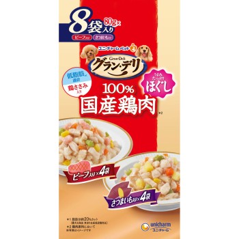 그랑 드리 파우치 닭 안심 풀어 소고기&감자 80g 8P 유니참 펫케어