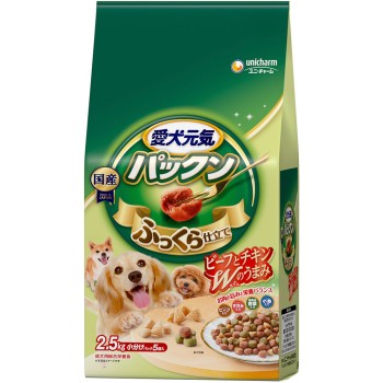 사랑받는 강아지 원기 게인즈 팩쿤 쇠고기·닭가슴살·녹황색채소·잔생선 함유 2.5kg 유니참 펫케어
