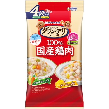 그란데리 국산닭가슴살 파우치 결 13세이상용 버라이어티(녹황색채소입, 치즈입) 80g×4P 유니참펫케어