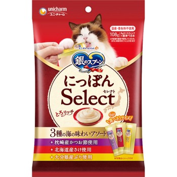 은수저 별미 그루메 간식 3종 바다 맛 어소트 진한 리치 가다랑어포&연어&방어 사용 6g×18개 유니참 펫케어