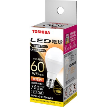 LED전구 E17 60W형 광배광타입 밀폐기구 대응 전구색 LDA6L-G-E17 도시바전지
