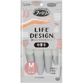 패밀리 비닐 중두께 라이프 디자인 손끝 강화 모노톤 1켤레【M 사이즈】 에스테