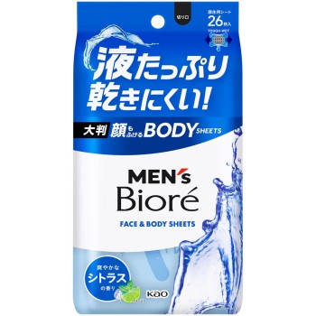 멘즈비오레 얼굴도 닦을 수 있는 바디 시트 상쾌한 시트러스 향 26매 카오