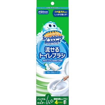 스크러빙 버블 흘려보낼 수 있는 화장실 브러시 본체 본체+교체 브러시 4개 존슨