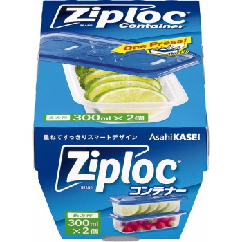 지퍼락 컨테이너 직사각형 300mL 2개입 아사히카세이 홈프로덕츠
