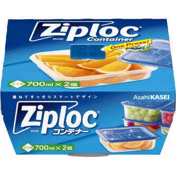 지퍼락 컨테이너 정사각형 700mL 2개입 아사히카세이 홈프로덕츠