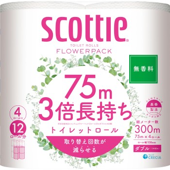 스코티 플라워 팩 3배 오래가는 4R 더블 무향 75m 일본제지 크레시아