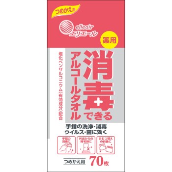 엘리에르 소독되는 알코올 타올 리필용 70매 보틀 리필용 다이오제지 (지정의약외품)