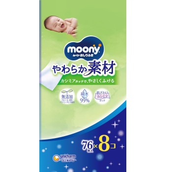【물티슈】무니 물티슈 부드러운 소재 순수 리필 무첨가 76매×8 유니참