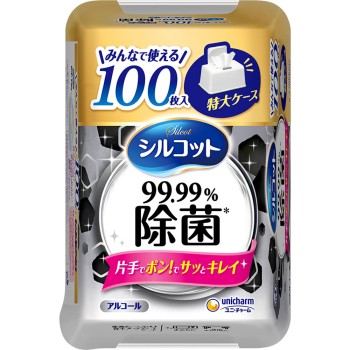 [대용량] 실코트 99.99% 살균 웨트 티슈 알코올 타입 본체 100매 유니참