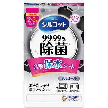 실코트 99.99% 살균 웨트 티슈 리필 40매×3 유니참