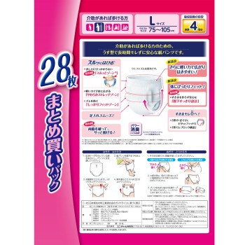 라이프리 장시간 안심 얇은 팬츠 L 28매 유니참