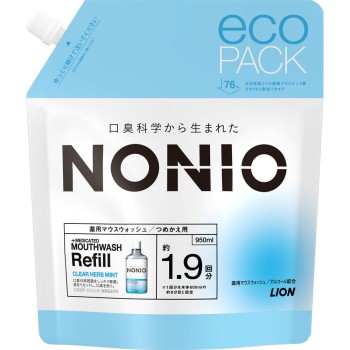 NONIO(노니오) 구강세정제 클리어 허브 민트 리필 파우치 구강세정액 950ml 라이온