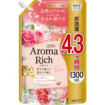 소프란 아로마 리치 다이애나 섬유유연제 리필 페미닌 로즈 아로마 향 1300ml 라이온