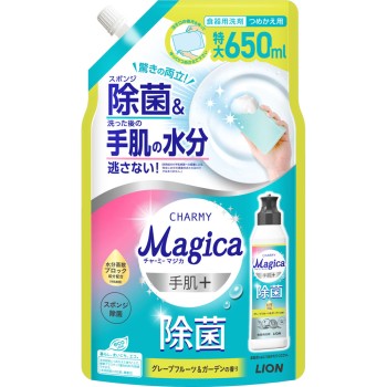 CHARMY Magica 손 피부 플러스 제균 식기용 세제 리필 대용량 특대 자몽＆가든 향 650ml 라이온