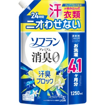 소프란 프리미엄 소취 땀냄새 블록 섬유유연제 리필 대용량 시트러스 솝 향 1250ml 라이온