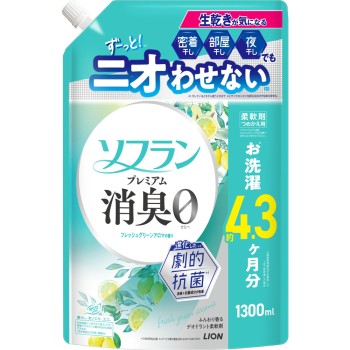 소프란 프리미엄 소취 섬유유연제 리필 대용량 프레시 그린 아로마 향 1300ml 라이온