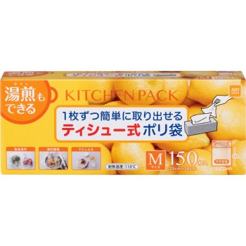 키친 팩 티슈식 폴리백 마치 포함 150매【M 사이즈】 우베필름