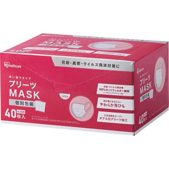 플리츠 마스크 개별 포장 소사이즈 40매 아이리스 오야마