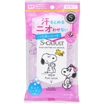에스카라트 약용 데오드란트 파우더 시트 (퓨어 샤본) 12매입 KOSE 코스메포트 (의약외품)