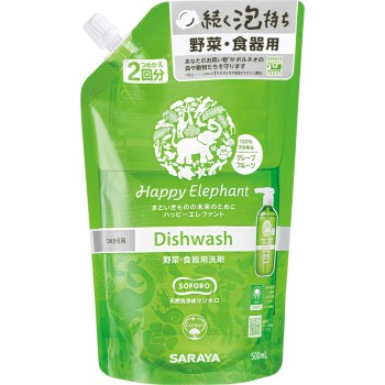 해피 엘리펀트 채소·식기용 세제 자몽 리필 500ml 사라야