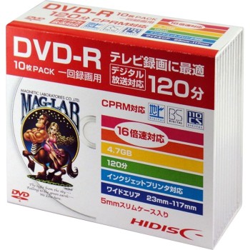 DVD-R 녹화용 120분 16배속 대응 슬림케이스 와이드 프린터블 R_1층 10P 자기연구소
