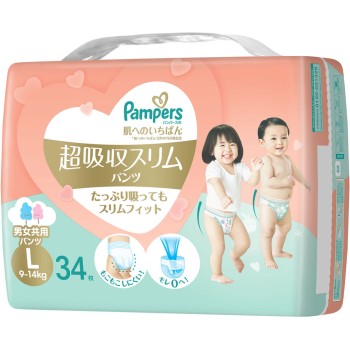 팬퍼스 피부에 가장 좋은 초흡수 슬림 팬츠 L 34매 P&G재팬