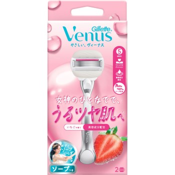 질레트 비너스 컴포트 글라이드 촉촉 탱탱피부로 딸기밭 향 소프포함 여성용 면도기 본체 교체날2상점함 P&G재팬