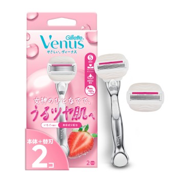 질레트 비너스 컴포트 글라이드 촉촉 탱탱피부로 딸기밭 향 소프포함 여성용 면도기 본체 교체날2상점함 P&G재팬