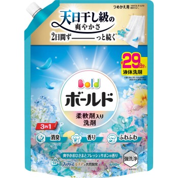 볼드 유연제 포함 세탁 세제 액체 상쾌한 햇살과 프레쉬 사봉향 리필 초특대 690g P&G 재팬