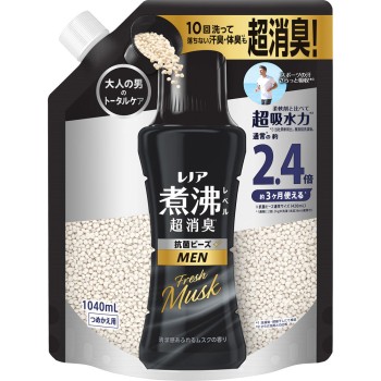 레노아 끓임 수준 초소취 항균 비즈 MEN Fresh Musk 청결감 넘치는 머스크 향 리필 1040mL P&G재팬