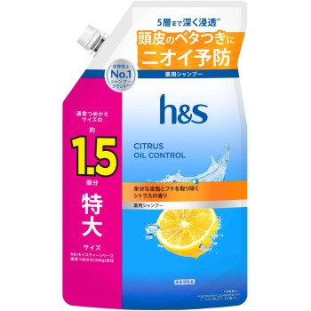 H&S 시트러스 오일 컨트롤 약용 샴푸 리필 특대 460g P&G재팬 (의약외품)