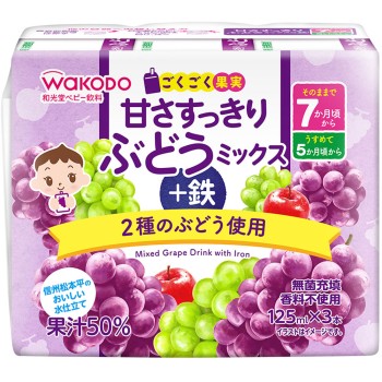 벌컥벌컥 과일 깔끔한 단맛 포도 믹스+철분 125ml×3 와코도