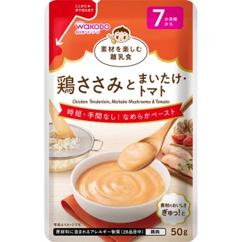 재료를 즐기는 이유식 닭 안심살과 잎새버섯·토마토 50g 와코도